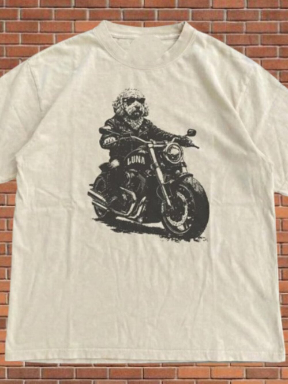 Custom Doodle Dog On Motorcycle Tee